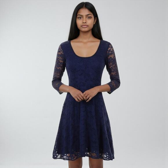 Free People Stretchy Navy Blue Skater Dress - Picture 2 of 11